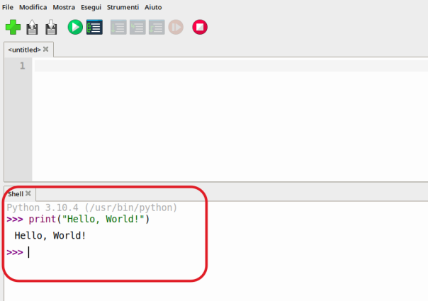 Thonny script “Hello, World!”